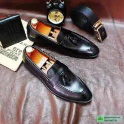 giày tassel loafer gân đen