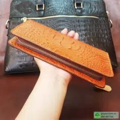 bóp cầm tay da bò dập vân cá sấu
