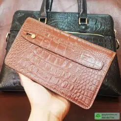 bóp dài nam da bò dập vân cá sấu