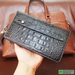 bóp nam cầm tay da bò dập vân cá sấu