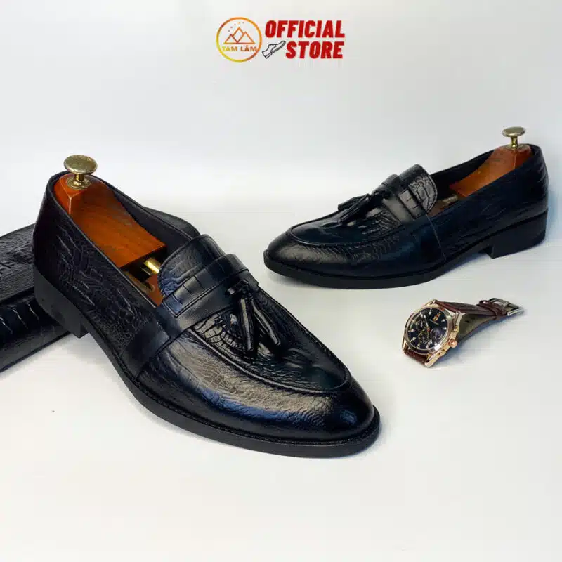 giày loafer chuông da bò vân cá sấu