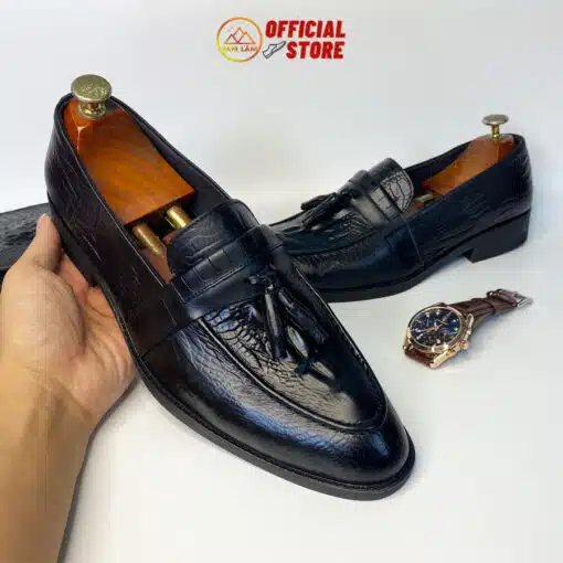 giày loafer chuông da bò vân cá sấu