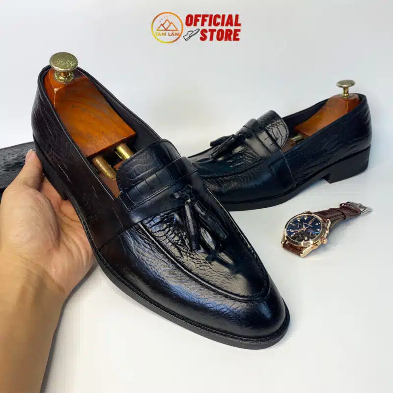 giày loafer chuông da bò vân cá sấu