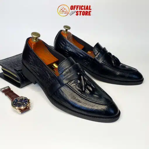 giày loafer chuông da bò vân cá sấu