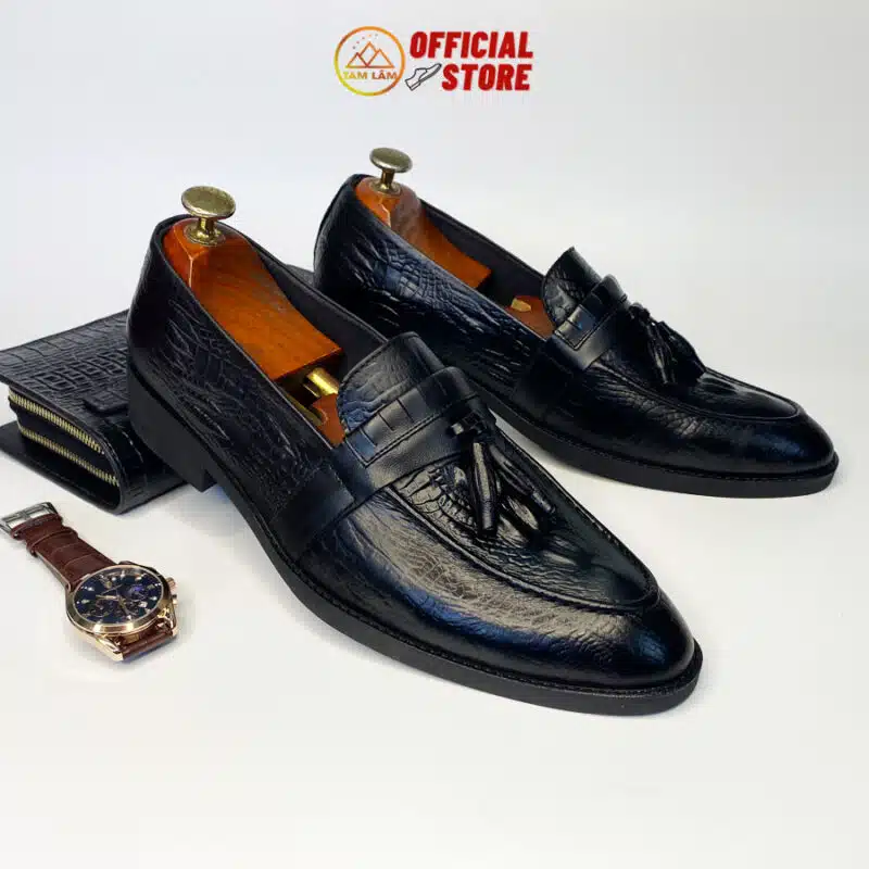 giày loafer chuông da bò vân cá sấu