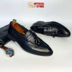giày loafer chuông da bò vân cá sấu