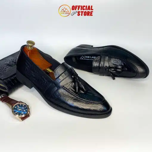 giày loafer chuông da bò vân cá sấu