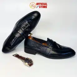 giày loafer chuông da bò vân cá sấu
