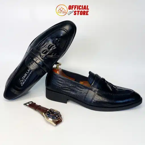 giày loafer chuông da bò vân cá sấu